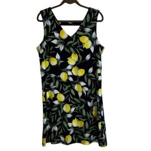 M&Co Lemon Print Sleeveless Dress Women’s 16 Linen Blend Knee Length Navy Dressy